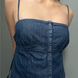 Y2K Free People Blue Jean Denim spaghetti strap backless Top size medium